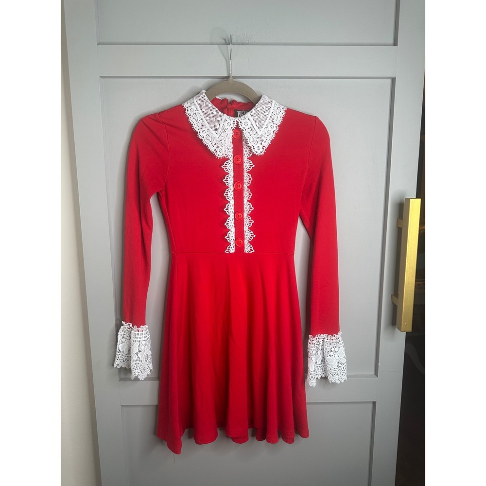 Killstar Red Lace Collar Long Sleeve Mini Dress Skeleton Tag XS - Picture 1 of 10